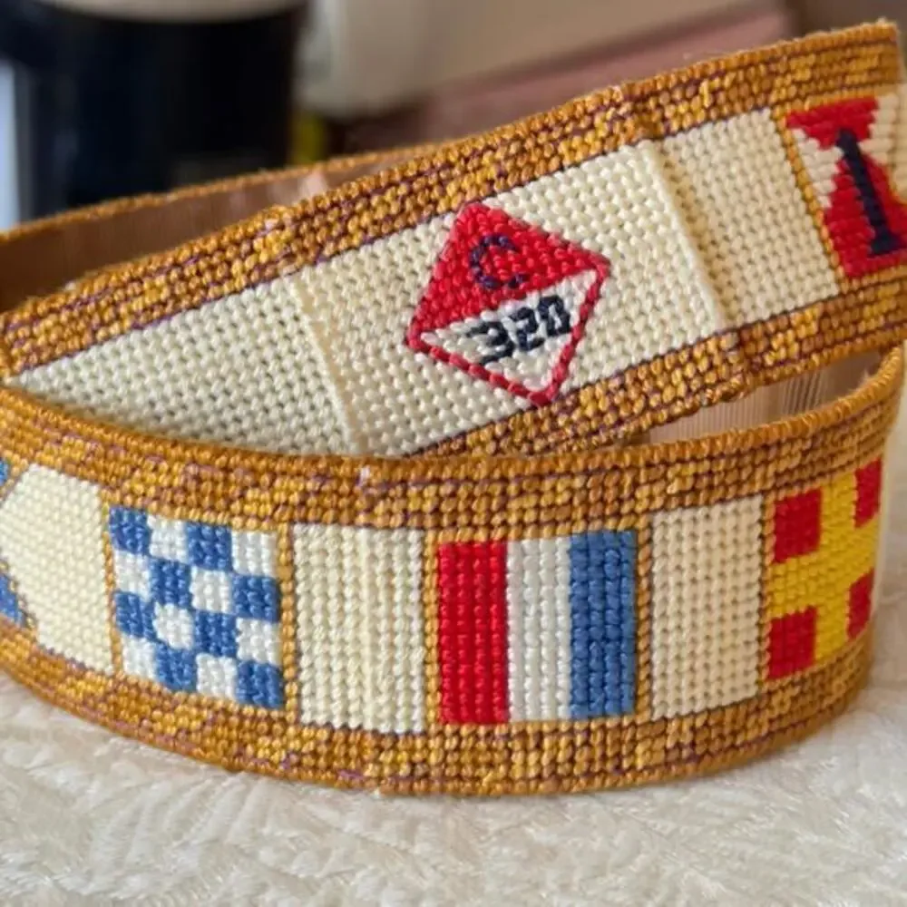 Vintage Needlepoint Belt 320 Catalina Yacht Maritime Signal Flags OOAK 23”